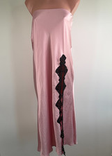 Victoria's Secret Satin Sleeveless Lace Trim Side Slit Nightgown Pink XL NWT