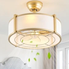 YMKSKJ 20" Gold Fandelier Ceiling Fans with Lights, Boho Rattan Ceiling Fan w...