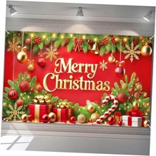 Merry Christmas Backdrop 71x43 Inches Red and Gold Merry Christmas Backdrop 03