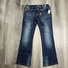 Miss Me Jeans Womens 28 Boot Cut Low Rise Dark Blue Distressed Denim Stretch 30  