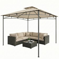 Image of Outsunny 3 x 3 m Gazebo, Outdoor Gazebo Canopy with 2-Tier Roof, Khaki