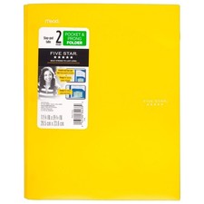 Plastic Folder 3 Prongs 2 Pockets 11.62 X 9.5'' Sheet Capacity 150 Yellow