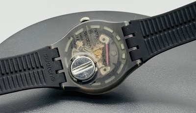 Swatch Swiss Skeleton Transparent Dial Black Case Rubber Band