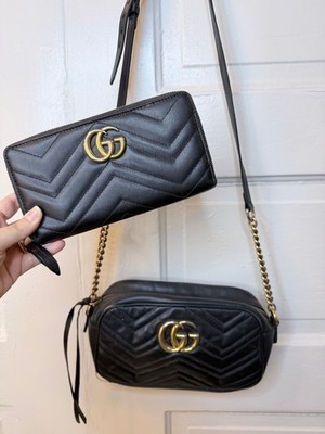 Gucci Marmont Black Leather Crossbody and Matching Wallet