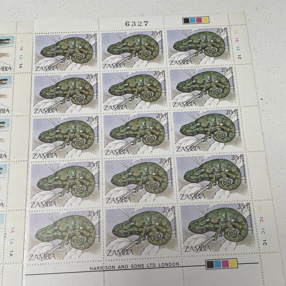1984 Zambia Stamps Sheets (4). Reptiles. 60 Stamps.  - Image 3 of 4