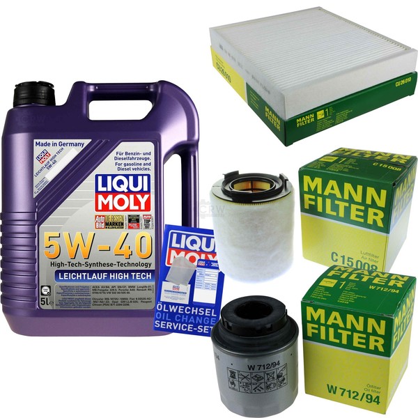 Mann Inspektionspaket 5L Liqui Moly 5W-40 FüR VW Polo 1.2 TSI 1.4 GTI Audi A1-image