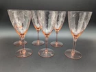 Morgantown Pink Palm Optic Depression Glass Wine Glasses Set of 6 retired