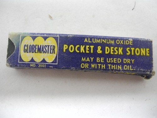Vintage GLOBEMASTER Aluminum Oxide Pocket Desk Sharpening Stone #2001 with Box
