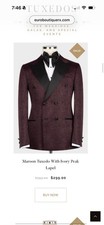 Maroon Tuxedo with Ivory Peak Lapel, Regular Fit, Size 42 UK