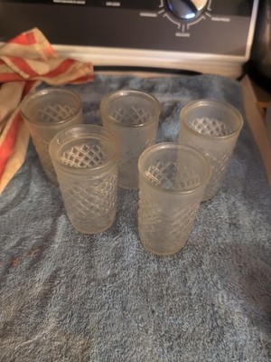 Vintage Anchor Hocking Juice Glasses Lot Of 5 Cut Glass Diamonds  Height 3...