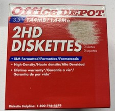 2HD Diskettes Office Depot 3.5" 1.44MB 25 Pack IBM Brand New Sealed Box
