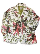Cottagecore Boho chic tropical linen Blazer Jacket Women  s Sz 8