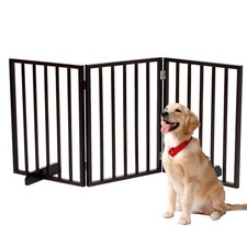 Freestanding Pet Dog Gate 3 Panels Indoor Foldable Dog Fence for Stairs Brown