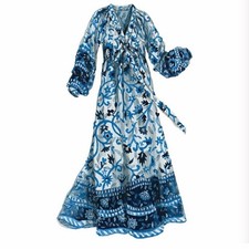 J. Peterman Company English Garden Caftan - Blue Multi - Small