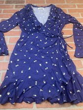 Urban Outfitters Short Dress Womens Size Medium Blue Floral Wrap Long Sleeve