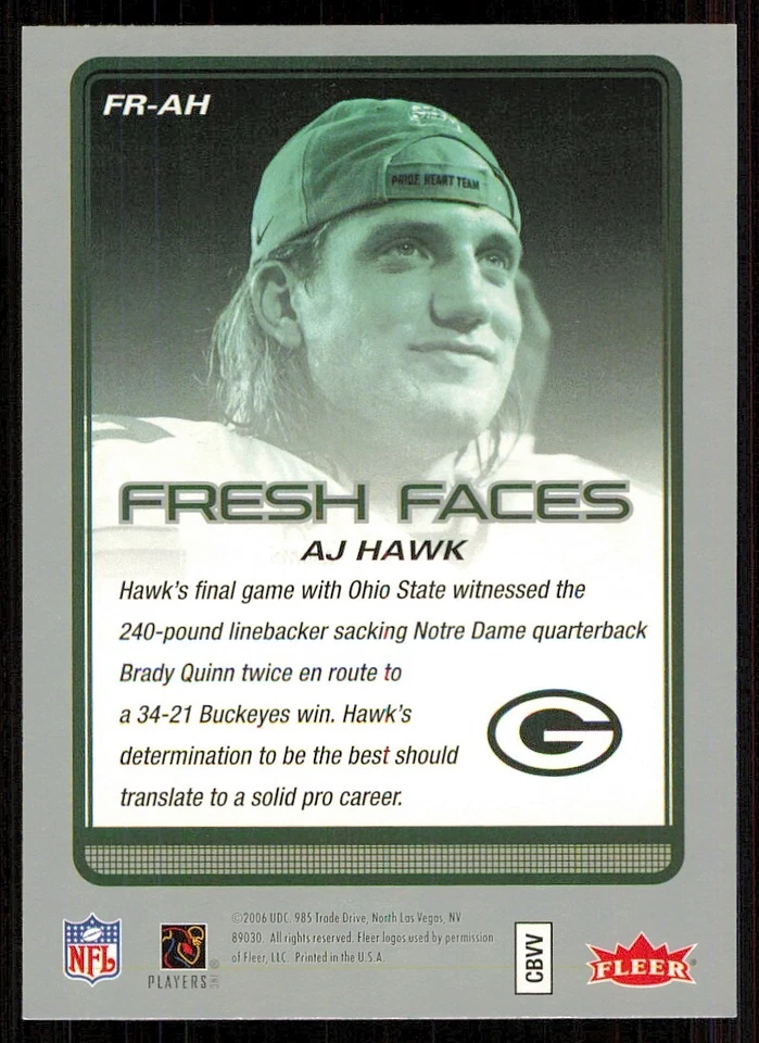 2006 Fleer Fresh Faces #FRAH A.J. Hawk - Image 2 of 2