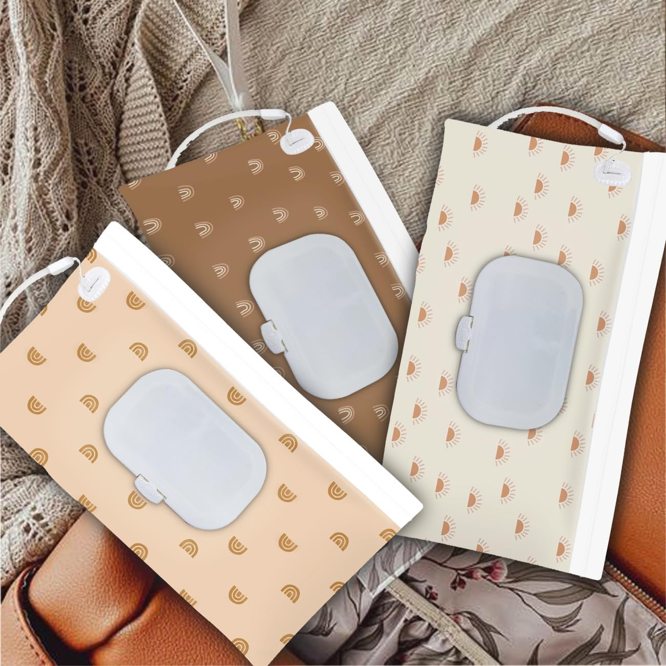 3 Pack Baby Wipes Dispenser，Baby Wipe Holder for Travel，Boho Wipes Container， Re
