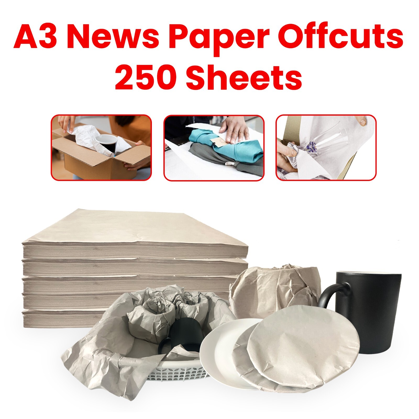 250 Sheets Large White Packaging Paper A3 News Offcuts House Moving