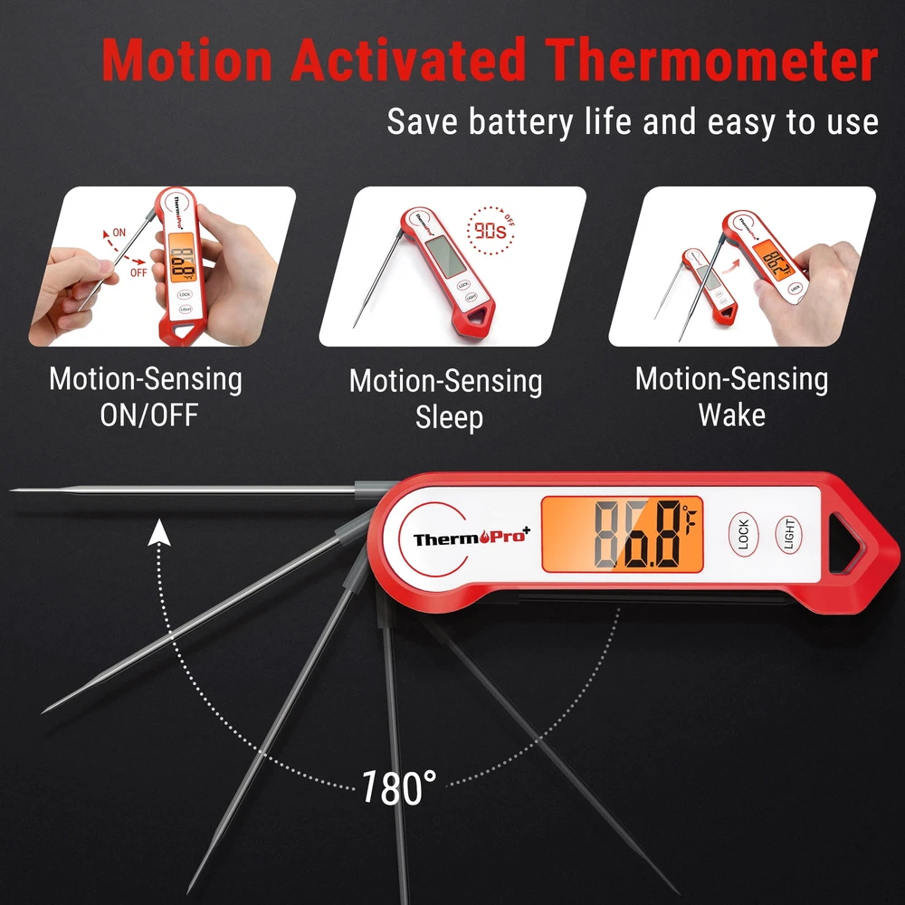 Meat Thermometer W/ Magnet LED Display Waterproof Stainless Steel Grilling BBQ