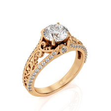 2.1ct Round Cut Simulated Diamond Ring 14k Rose Gold Plated Art Deco Filigree