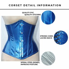Womens Underbust Corset Blue PVC Fashion Waist Training Cincher Bustier Top Body