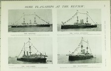 1902 Print Flag Ships At Review Revenge Royal Sovereign Magnificent Sans Pareil