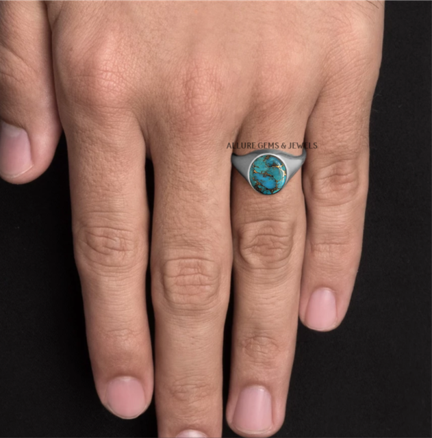 Men Copper Turquoise Ring, Men Signer Ring,Sterling Silver Turquoise Pinky Ring eBay