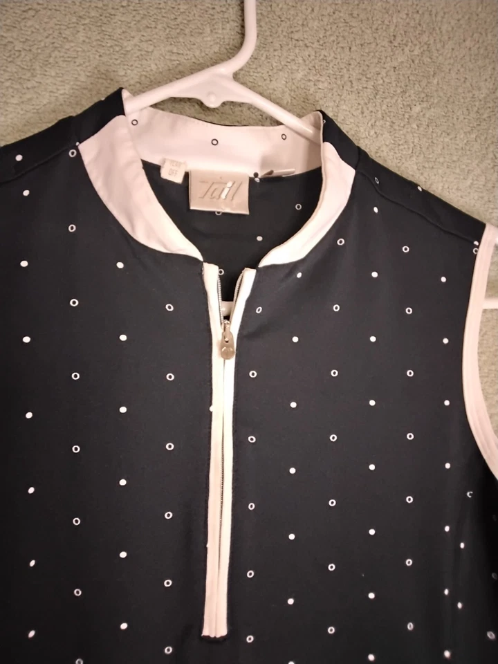 Camiseta sin mangas de golf Tail Tech para mujer talla S negra blanca lunares sin mangas cremallera Foto 2 de 4