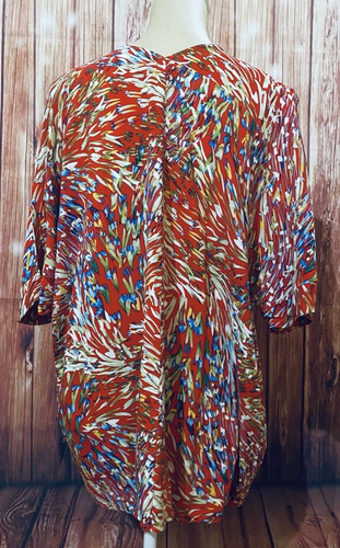 Women’s Large Blouse First Love Multicolored Short Sleeves Oversized V Neck Soft - Picture 5 of 10