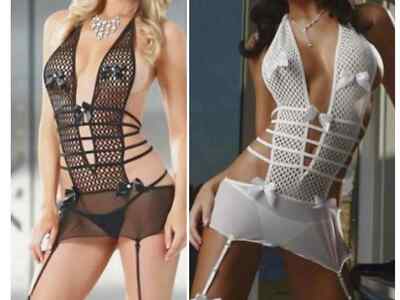 Camisole Slip & Tanga 32'' - 34'' Brustumfang UK 8 Strapse mit Rock sexy transparent Dessous