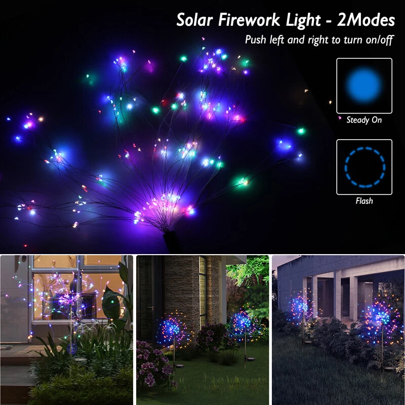 1/2/4X Garden Solar Firework Lights Outdoor Starburst Fairy Decor Lamp 200 LED - Image 4 of 4