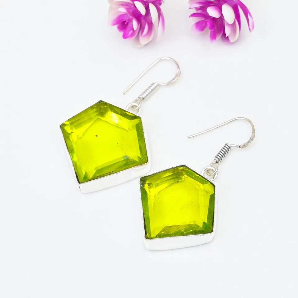 Lemon Quartz Gemstone 925 Sterling Silver Handmade Earring Jewelry Birthday Gift - Image 3 of 4