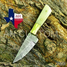 Custom HANDMADE FORGED DAMASCUS Steel Miniature Hunting Fix Blade Knife AH-2356
