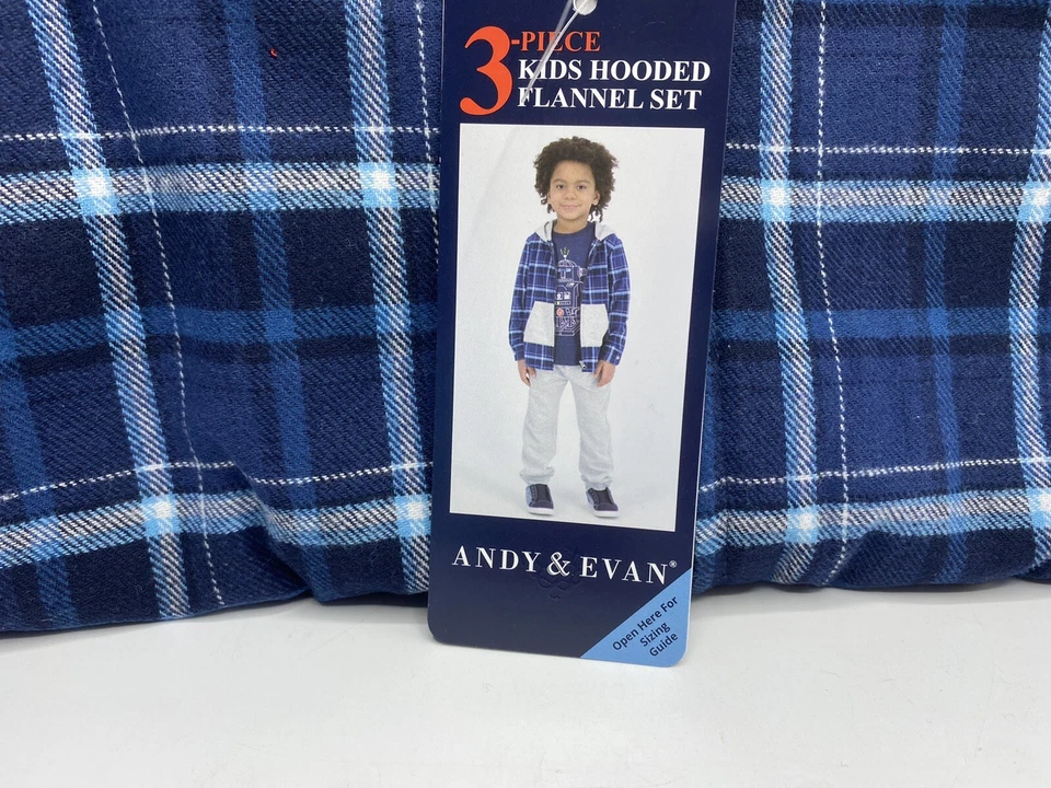 Мальчики размер 4T Andy & Evan 3 изделия брюки комплект наряд с капюшоном фланель и футболка робот - Изображение 3 из 4
