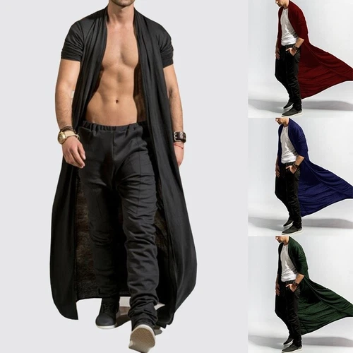Cappotto lungo uomo giacca a vento outwear lunghezza caviglia cardigan giacca trench uk - Foto 1 di 22