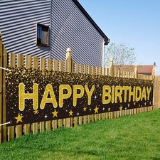 Black and Gold Happy Birthday Yard Banner Sign for Indoor Outdoor Party Decor