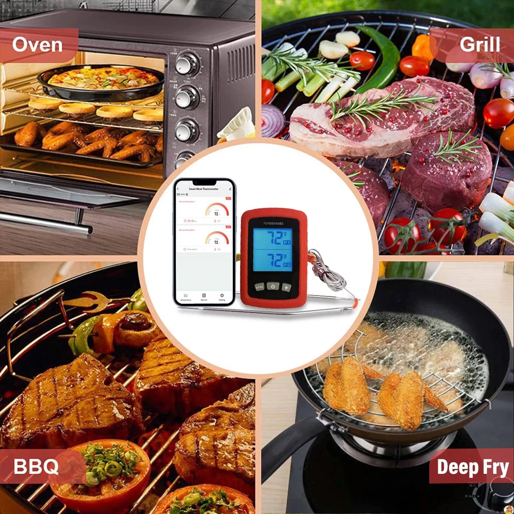 Digital Meat Thermometer Wireless Bluetooth and Instant Read BBQ Thermometer ...