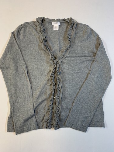 Kate Hill Womens Petite Large Long Sleeve Button Up Gray Cotton Cardigan Sweater