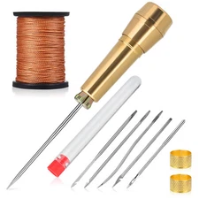 10Pcs Canvas Leather Sewing Awl Needle with Copper Handle 45m Nylon Cord Thread