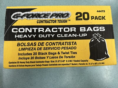 #ad G force Pro Black Heavy Duty contractor clean up bags 20 Bags60 Gallon2.5 Mil $21.95