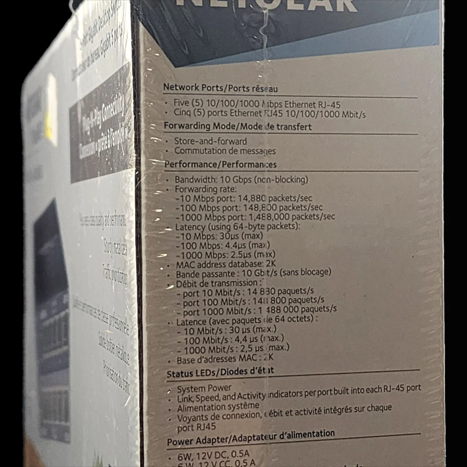 Netgear Prosafe 5 Port Gigabit Desktop Switch Ethernet Commutateur GS105 New - Image 4 of 4