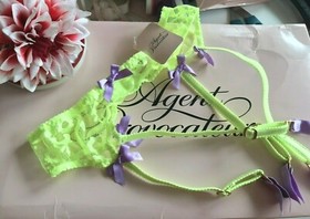 BNWT Agent Provocateur bright yellow lace BRITTNIE Suspender Belt Size 10