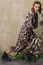 Kozan Vg-1910 Diana Beige Black Gallery Print Maxi Dress
