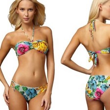 Marc Jacobs Havana Floral Bandeau Top  Bottom Swimsuit Bikini Set Small