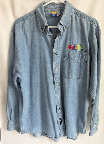 Vintage eBay LOGO Denim Shirt | Men’s Size L | Light Blue Chambray JEAN Shirt