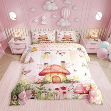 Flower Fairy Bedding Set Twin Size,Cute Fairy Butterfly Comforter Set for Gir...