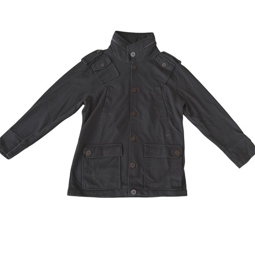 Kane & Unke Men's Field Utility Jacket Black Hidden Hood Collar Stretch Size L