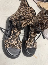 Women s Leopard Animal Print Lace-Up Strappy Flat Sandals Leather US 8.5