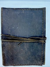 Vintage Dark Brown Leather Business Notepad Folio Portfolio w/leather tie wrao