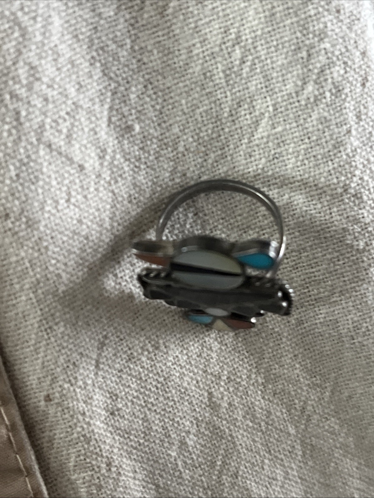 Vintage Native Thunderbird Ring Silver Opal Turqu… - image 6